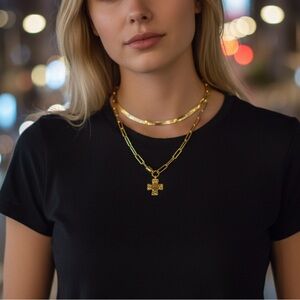 NEW 14k real gold plated Gold Chain Necklace with Cross Pendant